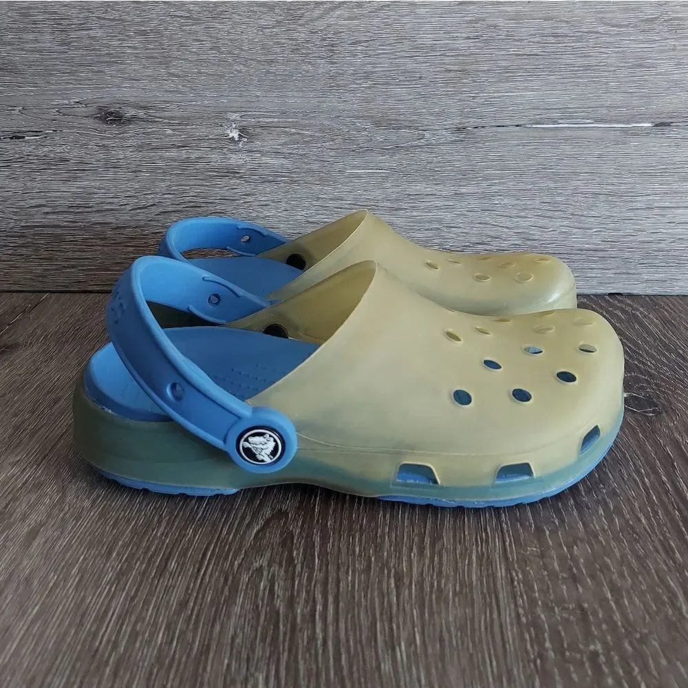 Crocs Kids Size 2 Clog Blue and Translucent Yellow Toddler Water Slip On Shoes